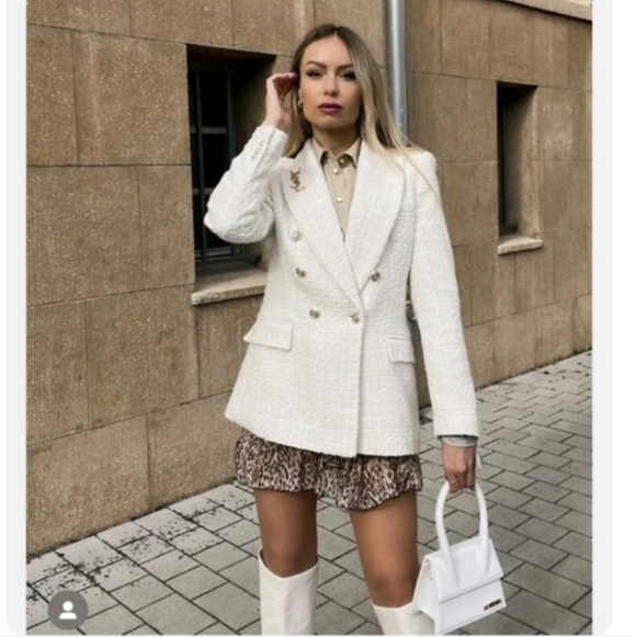 Zara Textured Double Breasted Tweed Blazer Kate Middleton  Size L - Picture 10 of 16